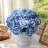 Blue tie-dyed artificial rose bouquet, perfume, scented artificial flower, lotus cultural and creative, Christmas hand-crocheted flower details Picture